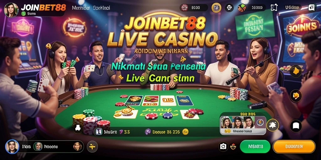 Screenshot gameplay JOINBET88 yang menampilkan dealer langsung di Live Casino.