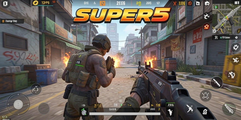 Tampilan aksi mendebarkan dalam gameplay SUPER5.