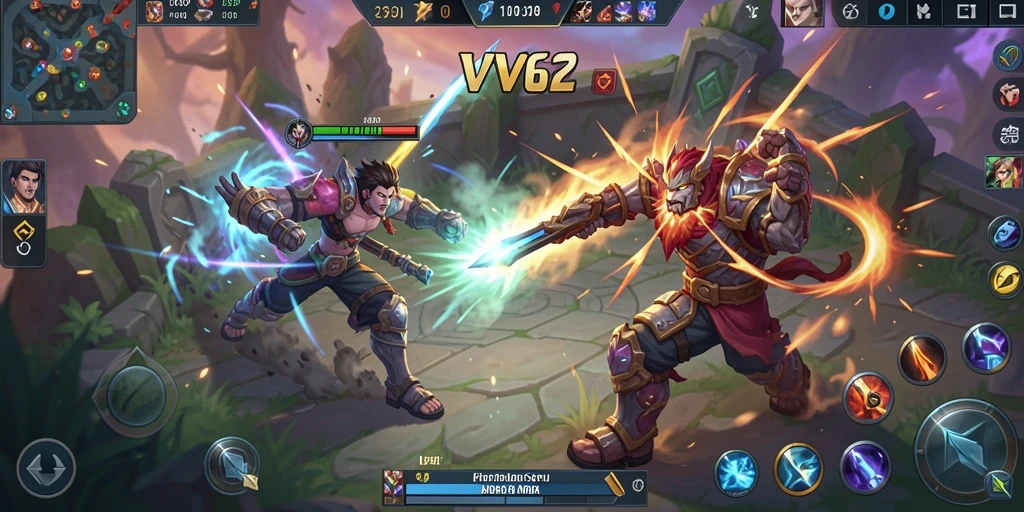 Tangkapan layar gameplay VV62 dengan pertarungan tak terlupakan di arena MOBA.