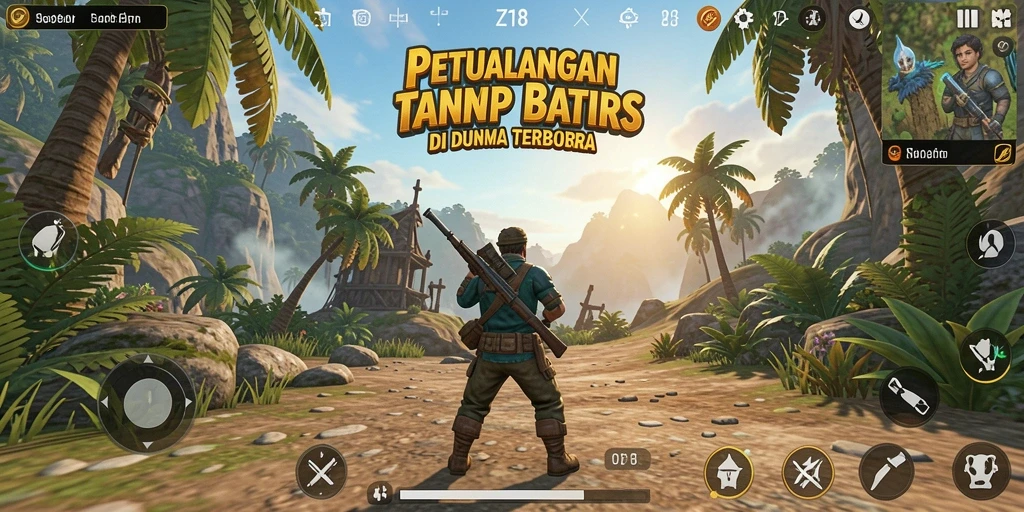 Screenshot Z18 menampilkan gameplay eksplorasi dunia terbuka.