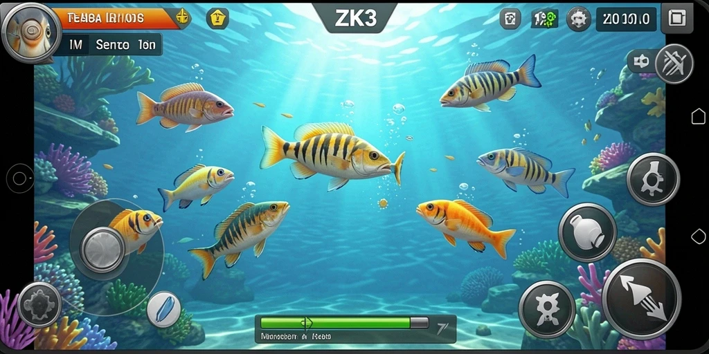 Tampilan gameplay seru saat menembak ikan di ZK3.